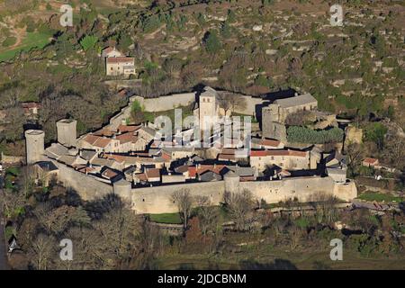 France, Aveyron, Couvertoirade village strengthens, former commander of the Order of the Temple, located in the Regional Natural Park of Causses and the Larzac plateau, the village is classified 'Most beautiful Villages of France (aerial photo), Stock Photo
