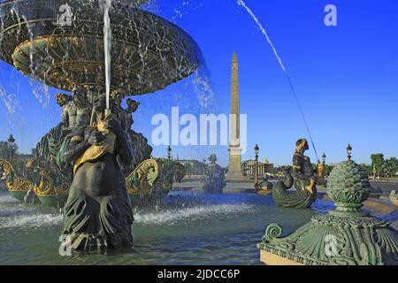 France, Paris place de la Concorde, the Fountain of the Rivers Stock Photo