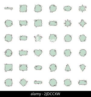 Nature geometric frames with leaves made from lines and dots in hand drawn style. Elegant templates for titles or inscriptions, vector set of shapes c Stock Vector