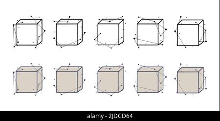 Square geometric frames in hand drawn style. Abstract templates for titles or inscriptions, set of shapes made from lines and dots. Stock Vector