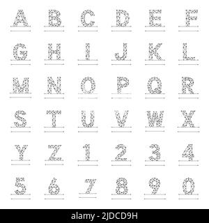 Vector set of personalized monograms in geometric style on white background. Letters and numbers made from lines and dots. Stock Vector
