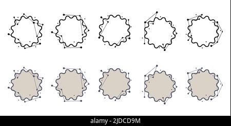 Round geometric frames in hand drawn style. Abstract templates for titles or inscriptions, set of shapes made from lines and dots. Stock Vector