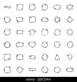 Nature geometric frames with leaves made from lines and dots in hand drawn style. Elegant templates for titles or inscriptions, vector set of shapes c Stock Vector