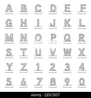 Vector set of personalized monograms in geometric style on white background. Letters and numbers made from triangles. Stock Vector