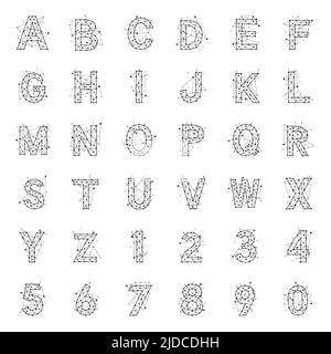 Constellation letters and numbers character made of dots and lines. Initials in cosmic style. Stock Vector