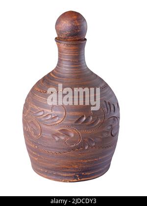 Clay ceramic jug or pitcher with cork isolated on white Stock Photo