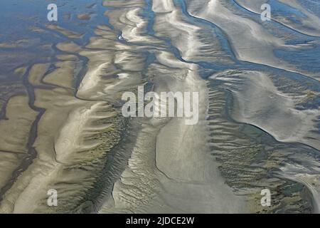 France, Pas-de-Calais, Authie Bay, quicksand in the estuary (aerial view) Stock Photo