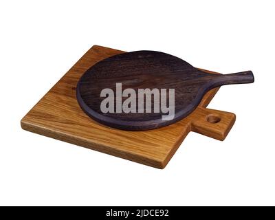 Dark and light oak wood cutting boards isolated on white Stock Photo