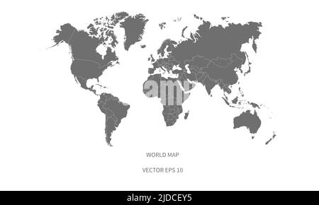 Detailed world map with borders of states. Isolated world map. Stock Vector