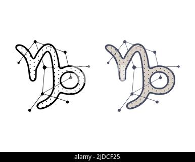 Capricorn zodiac sign vector illustration in hand drawn style isolated on white background. Horoscope symbol cosmic design. Stock Vector