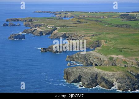 France, Morbihan Belle-Ile-en-Mer, the lighthouse of Poulains, the Wild Coast (aerial view) Stock Photo