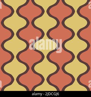 Seamless vector pattern with curved lines on brown background. Simple retro wallpaper design. Decorative wavy fashion textile. Stock Vector