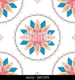 Seamless vector pattern with lily flower circle on white background. Beautiful floral relaxing wallpaper design. Stock Vector