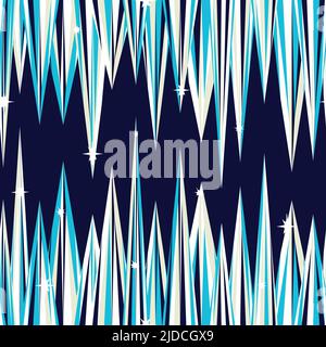 Seamless vector pattern with ice crystals on purple background. Beautiful frozen snow wallpaper design. Decorative icicle fashion textile. Stock Vector