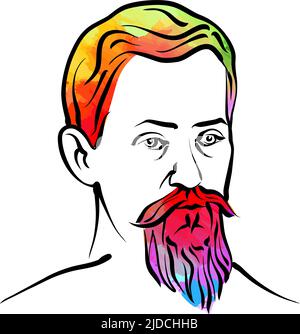 Johannes Kepler colorful hair vector drawing. Hand-drawn outline sketch. Drawing for use on any marketing project and for resale as print. Stock Vector