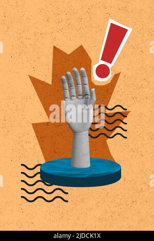 Vertical composite collage picture of wooden hand palm black white gamma drowning water creative drawing painting Stock Photo