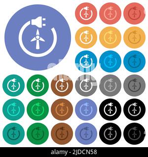 Wind energy multi colored flat icons on round backgrounds. Included white, light and dark icon variations for hover and active status effects, and bon Stock Vector