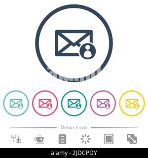 Mail sender flat color icons in round outlines. 6 bonus icons included. Stock Vector