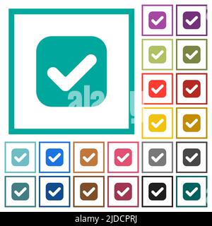Checkbox solid flat color icons with quadrant frames on white background Stock Vector