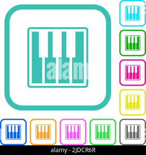 Piano keyboard vivid colored flat icons in curved borders on white ...