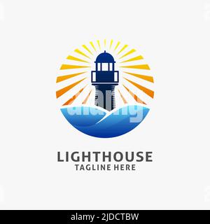 Lighthouse logo design in circle shape Stock Vector
