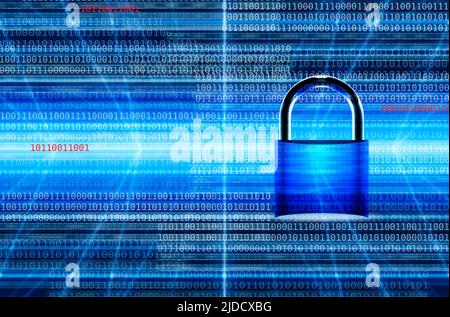 computer code binary background and lock security concept Stock Photo