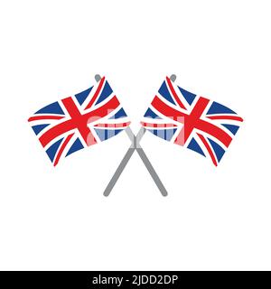 Vector flat crossed Great Britain flags isolated on white background Stock Vector
