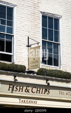 Sign above the entrance to Mr. Chippy Fish & Chips in York city centre Stock Photo