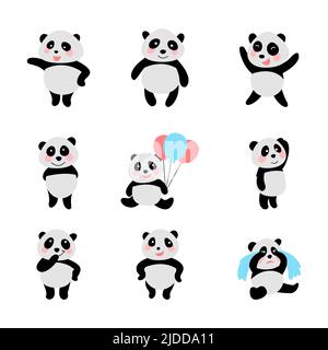 set of cute animal of panda on cartoon version,vector illustration Stock Vector