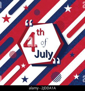 Happy 4th of July USA Abstract Independence Day greeting card.  American national flag colors poster vector illustration. Geometric Shiny shimmery Stock Vector