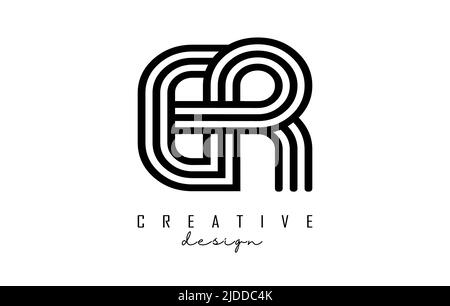 Black lines ER e r letters with monogram Logo Design. Creative vector illustration with geometric lines pattern. Stock Vector