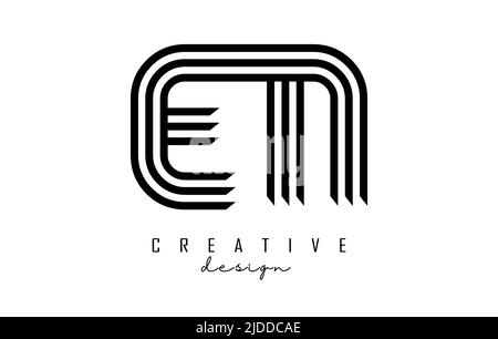 Black lines EM e m letters with monogram Logo Design. Creative vector illustration with geometric lines pattern. Stock Vector