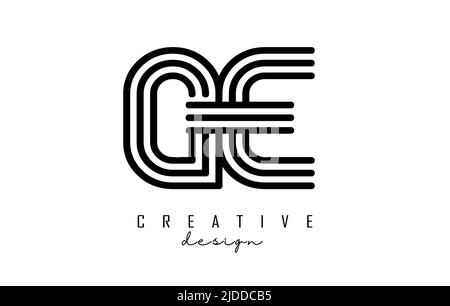 Black lines GE g e letters with monogram Logo Design. Creative vector illustration with geometric lines pattern. Stock Vector