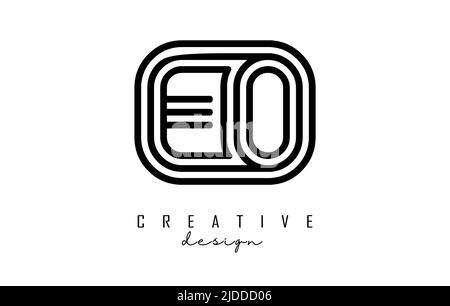 Black lines Eo e o letters with monogram Logo Design. Creative vector illustration with geometric lines pattern. Stock Vector