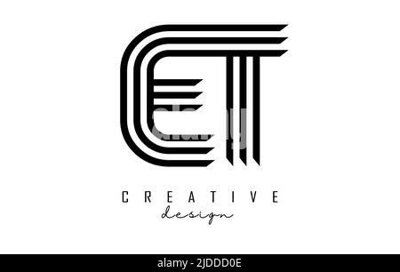 Black lines ET e t letters with monogram Logo Design. Creative vector illustration with geometric lines pattern. Stock Vector