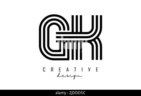 Black lines GK g k letters with monogram Logo Design. Creative vector illustration with geometric lines pattern. Stock Vector