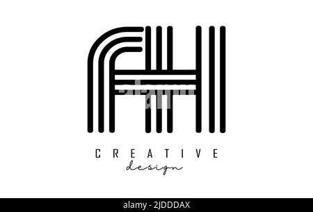 Black lines FH f h letters with monogram Logo Design. Creative vector illustration with geometric lines pattern. Stock Vector