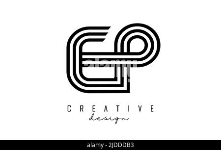 Black lines EP e p letters with monogram Logo Design. Creative vector illustration with geometric lines pattern. Stock Vector