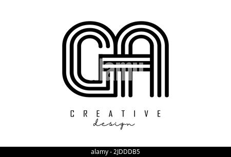 Black lines GA g a letters with monogram Logo Design. Creative vector illustration with geometric lines pattern. Stock Vector