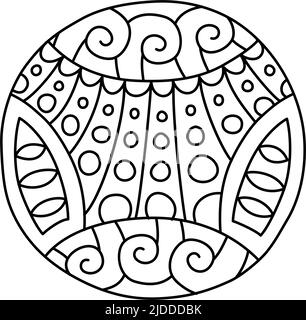 Round coloring page filled with hand drawn doodle motifs in a circle, isolated on white background. Vector illustration Stock Vector
