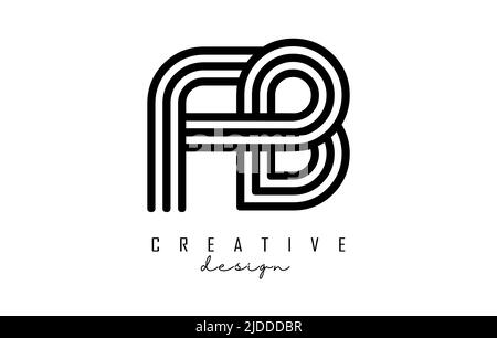 Black lines FB f b letters with monogram Logo Design. Creative vector illustration with geometric lines pattern. Stock Vector