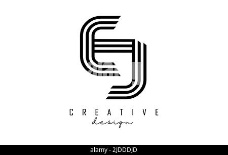 Black lines EJ e j letters with monogram Logo Design. Creative vector illustration with geometric lines pattern. Stock Vector