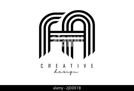 Black lines FA f a letters with monogram Logo Design. Creative vector illustration with geometric lines pattern. Stock Vector