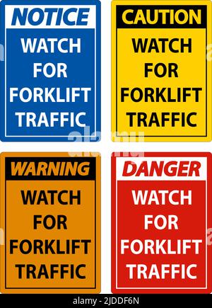 Caution Watch For Forklift Traffic Sign On White Background Stock ...