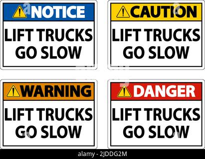 Caution Lift Trucks Go Slow Sign On White Background Stock Vector