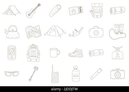 Camping and Hiking Equipment Design Elements Set Stock Vector by