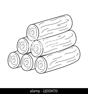 Doodle A stack of firewood, a woodpile for making a fire on a hike, camping, picnic or road trip. Felled tree trunks. Outline black and white vector i Stock Vector