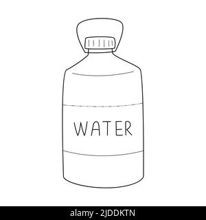 Doodle large bottle of water. A canister for liquid in a large volume for camping, picnic, car travel, water supply. Outline black and white vector il Stock Vector