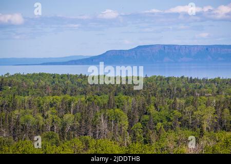 Canada is visible across Lake Superior from the shore of Isle Royale National Park in Michigan Stock Photo