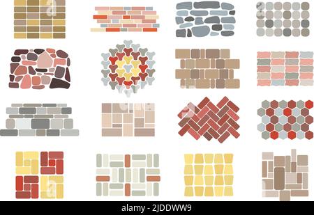 Stone paving tiles. Garden paved floor, pavement stones textures. Tile way in park or city, patio yard surface. Bricks tiles interior designs decent Stock Vector